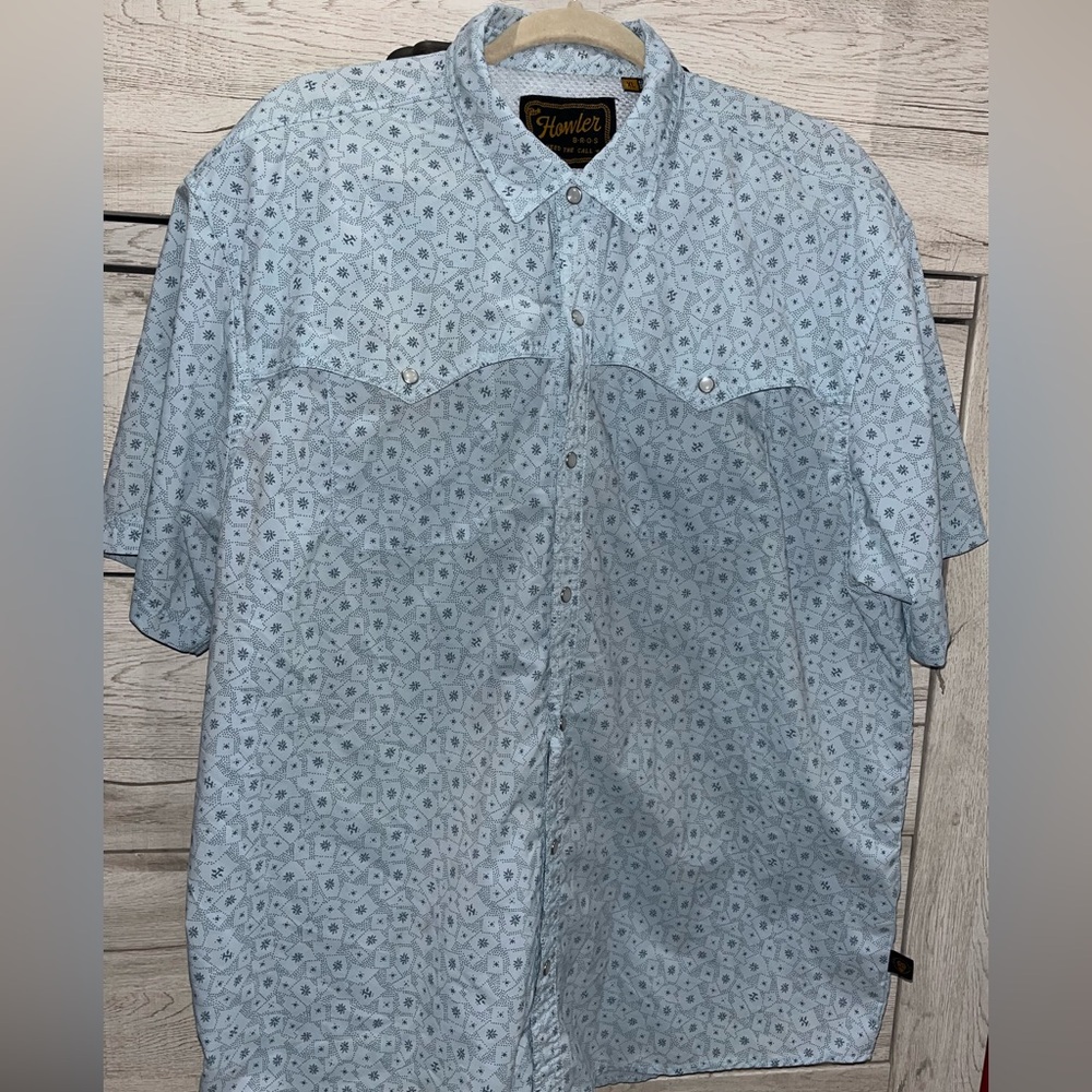 Howler Brothers Light Blue Printed Short Sleeve Button-Down